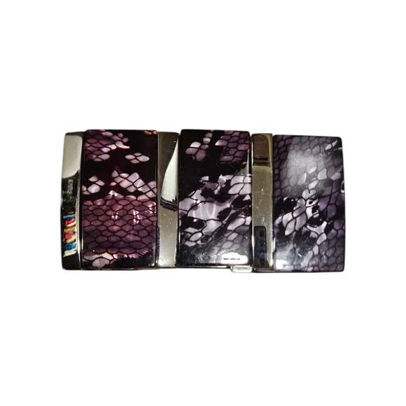 Translucent Iridescent Purple Snakeskin Lucite and Polished Silvertone - Picture 3 of 3